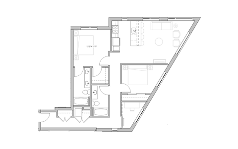 Floor plan for 2 beds, 2 baths, 1199 sqft